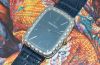 C.1970s Jaeger LeCoultre, rare Ref.9037 large rectangular with engraved bezel and Blue dial manual winding in Silver 0.800 case
