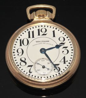 Waltham "Vanguard 16 size" 23 jewels open face railway watch in 10KYGF