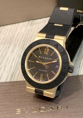 Bulgari 38mm Sport Diagono AL38G automatic date in Black rubber and 18KYG