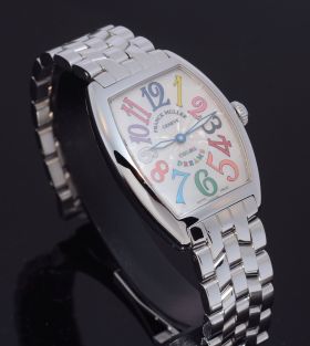 2013 Franck Muller medium size "Curvex Colour Dreams" Ref.7502 QZ quartz in Steel with bracelet. B&P