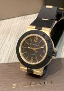 Bulgari 38mm Sport Diagono AL38G automatic date in Black rubber and 18KYG