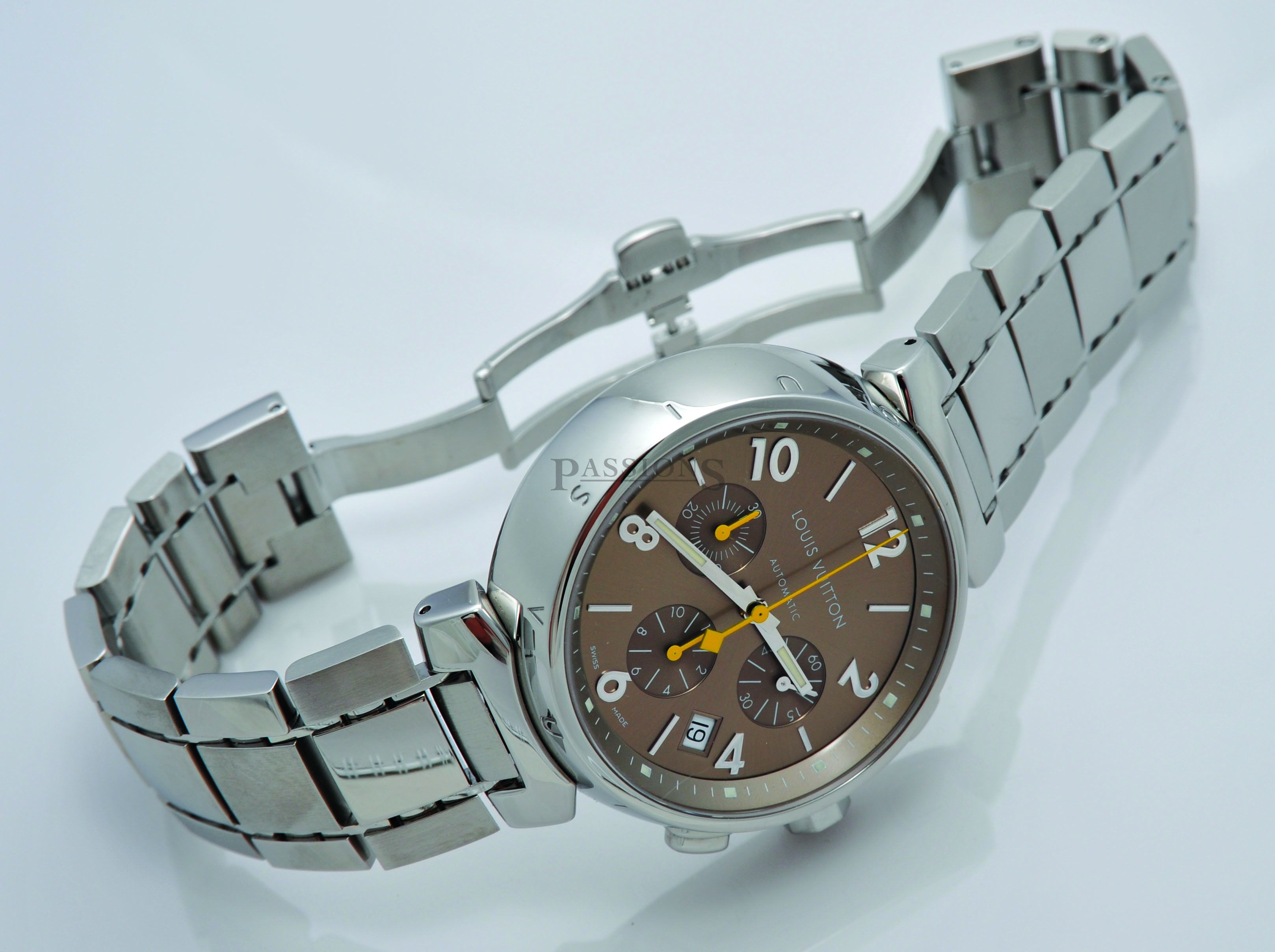 Louis Vuitton 42mm Q1122 Automatic date Tambour Chronograph in Steel | Passions Watch Exchange ...